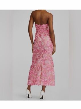 Zac Posen Strapless Pink Floral Lace Maxi Dress